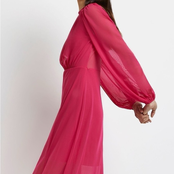 💄💋 Lipstick Pink Retro Midi Dress, Sexy Sheer Sleeves and Back, Size 6, ASOS - Picture 9 of 9